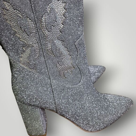 MIA Gypsi Glitter Western Boots Silver Size 6.5M - Picture 4 of 7